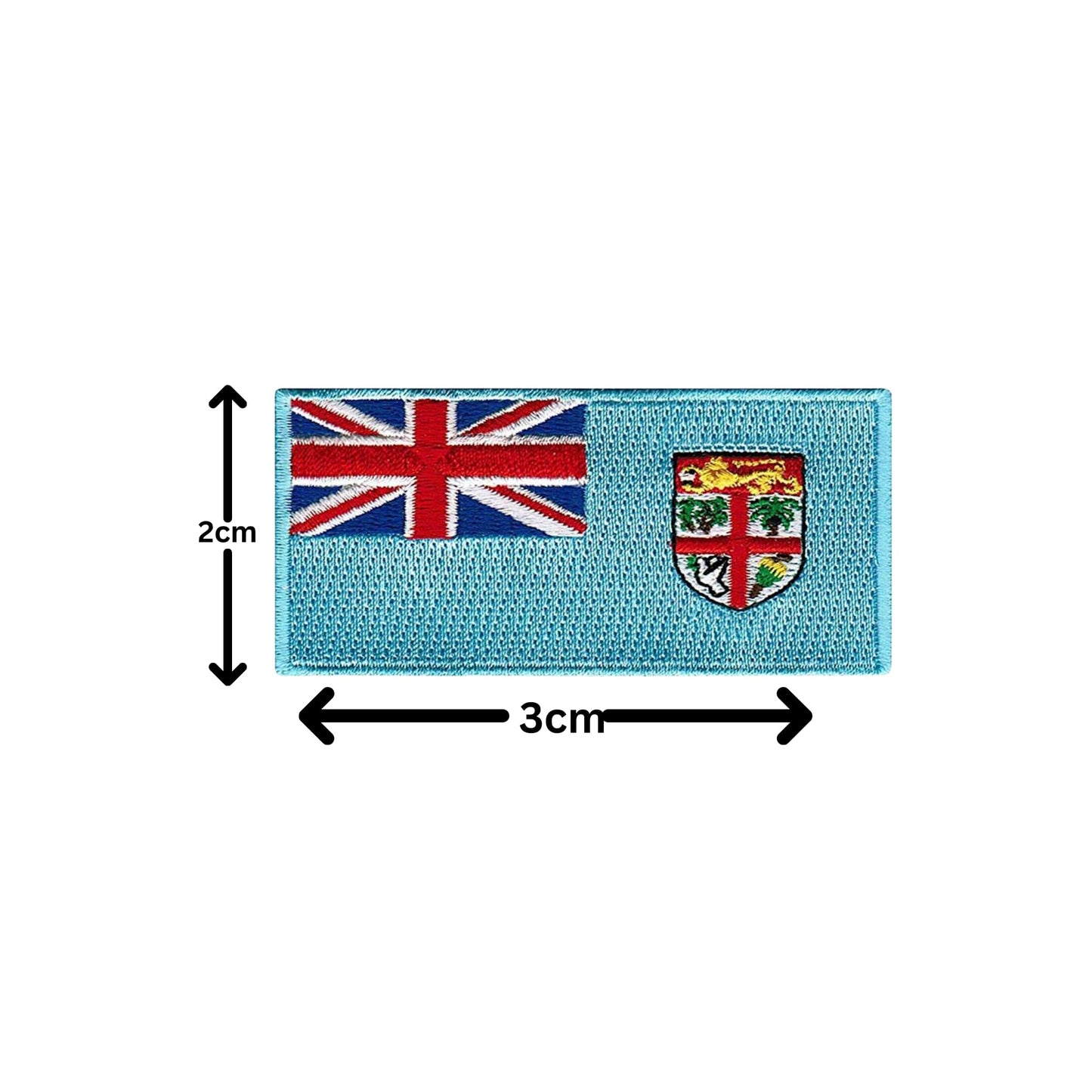Fiji Flag Embroidered Patch Set, Iron-On or Sew-On Applique Badges, Rectangle Shield Round Heart Shapes, for Jackets, Backpacks, Hats, Uniforms and Various Sizes