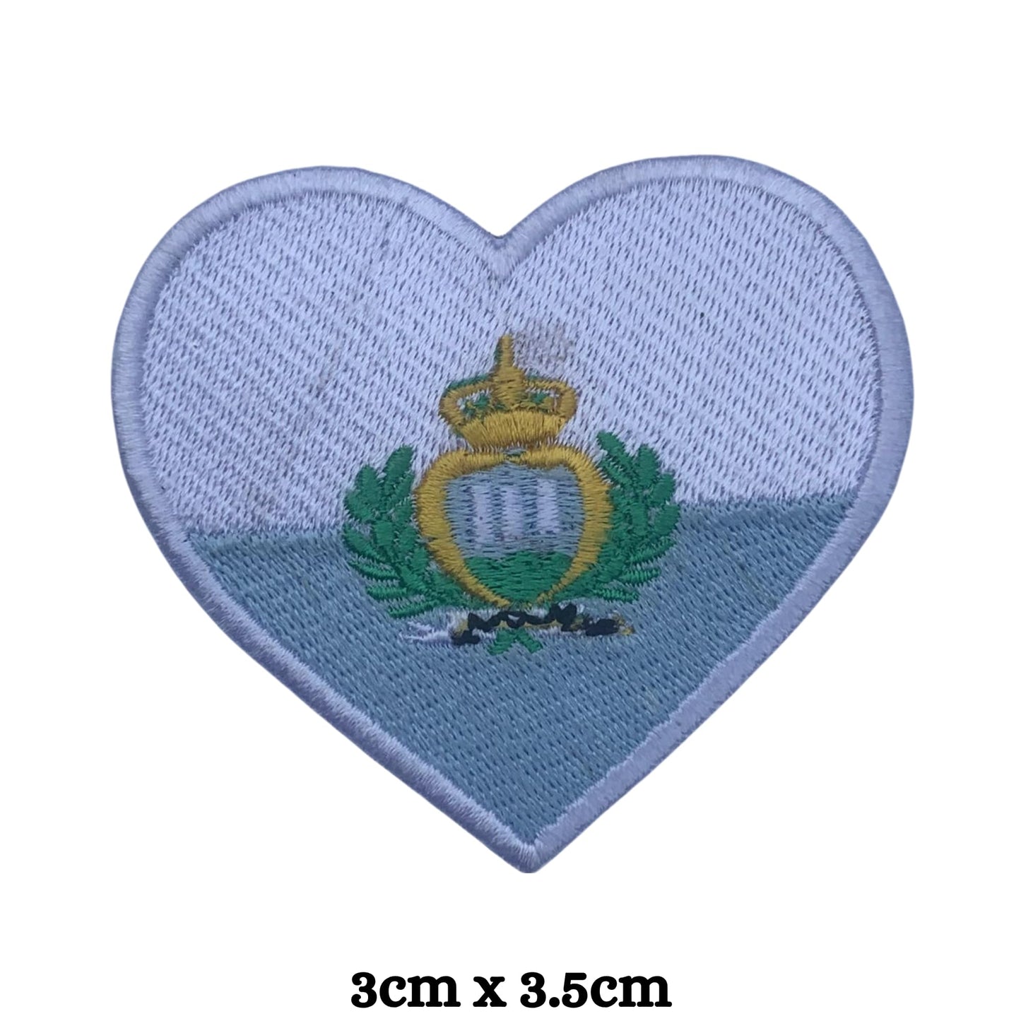 San Marino Flag Embroidered Patch Set, Iron-On or Sew-On Applique Badges, Rectangle Shield Round Heart Shapes, for Jackets, Backpacks, Hats, Uniforms and Various Sizes