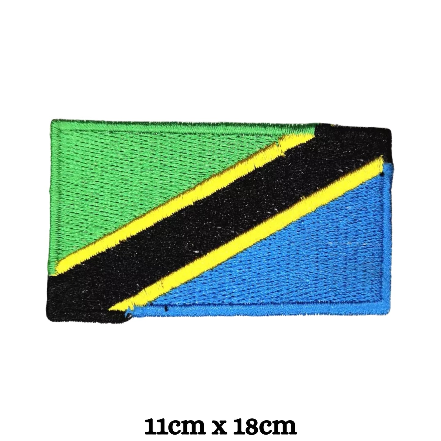 Tanzania Flag Embroidered Patch Set, Iron-On or Sew-On Applique Badges, Rectangle Shield Round Heart Shapes, for Jackets, Backpacks, Hats, Uniforms and Various Sizes