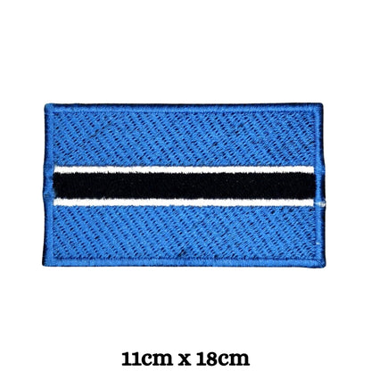 Botswana Flag Embroidered Patch Set, Iron-On or Sew-On Applique Badges, Rectangle Shield Round Heart Shapes, National Flag Emblem for Jackets, Backpacks, Hats, Uniforms and Various Sizes