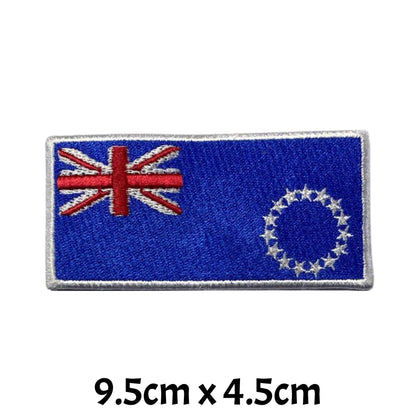 Cook Island Flag Embroidered Patch Set, Iron-On or Sew-On Applique Badges, Rectangle Shield Round Heart Shapes, for Jackets, Backpacks, Hats, Uniforms and Various Sizes