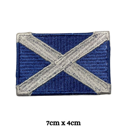BeBuz Scotland Flag Embroidered Patches, Iron-On/Sew-On Applique, Shield, Round, Heart and Rectangle Flag Badges for Jackets, Bags, Uniforms, Various Sizes
