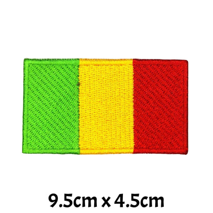 Mali Flag Embroidered Patch Set, Iron-On or Sew-On Applique Badges, Rectangle Shield Round Heart Shapes, for Jackets, Backpacks, Hats, Uniforms and Various Sizes