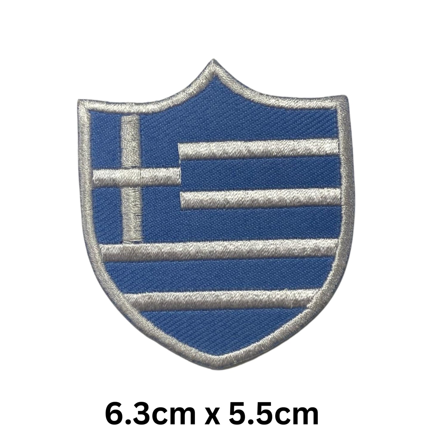 Greece Flag Embroidered Patch Set, Iron-On or Sew-On Applique Badges, Rectangle Shield Round Heart Shapes, for Jackets, Backpacks, Hats, Uniforms and Various Sizes