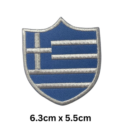 Greece Flag Embroidered Patch Set, Iron-On or Sew-On Applique Badges, Rectangle Shield Round Heart Shapes, for Jackets, Backpacks, Hats, Uniforms and Various Sizes