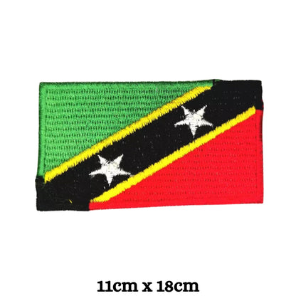 Saint Kitts and Nevis Flag Embroidered Patch Set, Iron-On or Sew-On Applique Badges, Rectangle Shield Round Heart Shapes, for Jackets, Backpacks, Hats, Uniforms and Various Sizes