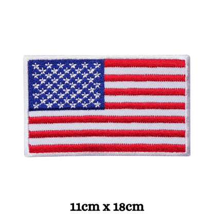 USA Flag Embroidered Patches, Iron-On/Sew-On Applique, Shield, Round, Heart and Rectangle Flag Badges for Jackets, Bags, Uniforms, Various Sizes