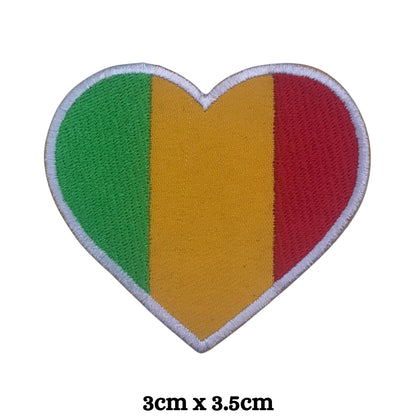 Mali Flag Embroidered Patch Set, Iron-On or Sew-On Applique Badges, Rectangle Shield Round Heart Shapes, for Jackets, Backpacks, Hats, Uniforms and Various Sizes