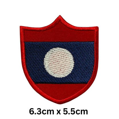 Laos Flag Embroidered Patch Set, Iron-On or Sew-On Applique Badges, Rectangle Shield Round Heart Shapes, for Jackets, Backpacks, Hats, Uniforms and Various Sizes