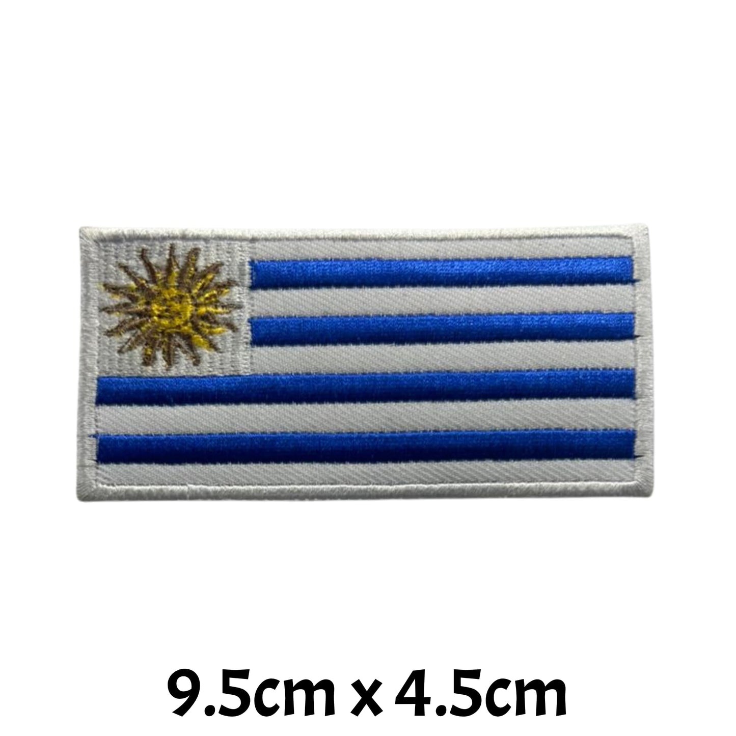 Uruguay Flag Embroidered Patches, Iron-On/Sew-On Applique, Shield, Round, Heart and Rectangle Flag Badges for Jackets, Bags, Uniforms, Various Sizes
