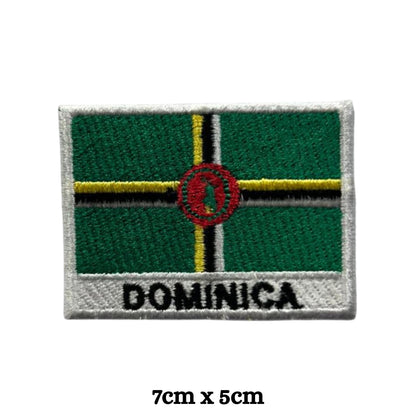 Dominica Flag Embroidered Patch Set, Iron-On or Sew-On Applique Badges, Rectangle Shield Round Heart Shapes, for Jackets, Backpacks, Hats, Uniforms and Various Sizes
