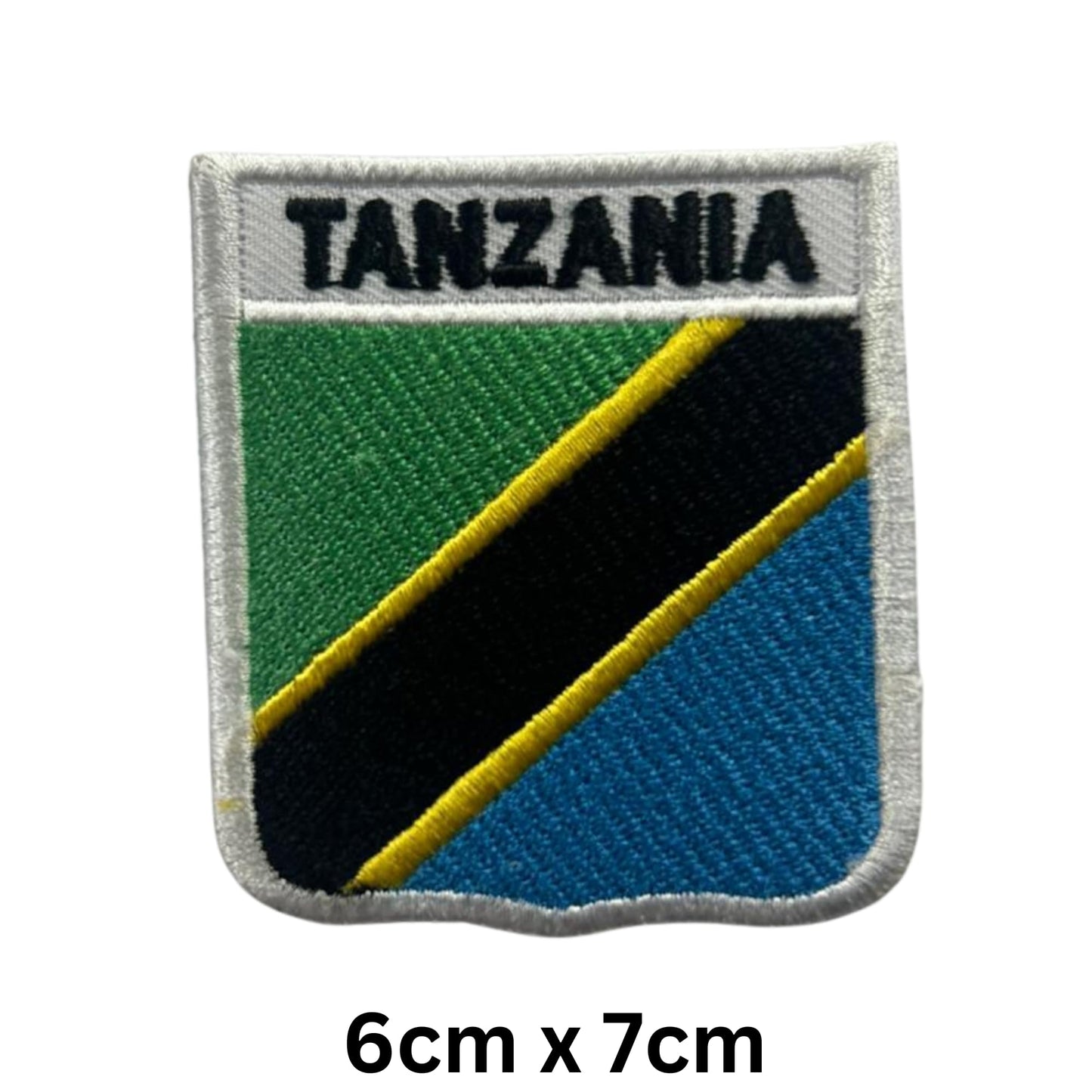 Tanzania Flag Embroidered Patch Set, Iron-On or Sew-On Applique Badges, Rectangle Shield Round Heart Shapes, for Jackets, Backpacks, Hats, Uniforms and Various Sizes