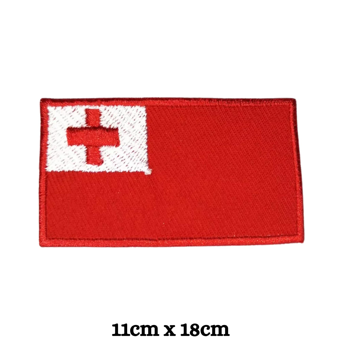 Tonga Flag Embroidered Patch Set, Iron-On or Sew-On Applique Badges, Rectangle Shield Round Heart Shapes, for Jackets, Backpacks, Hats, Uniforms and Various Sizes