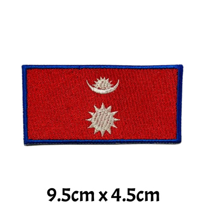 Nepal Flag Embroidered Patch Set, Iron-On or Sew-On Applique Badges, Rectangle Shield Round Heart Shapes, for Jackets, Backpacks, Hats, Uniforms and Various Sizes