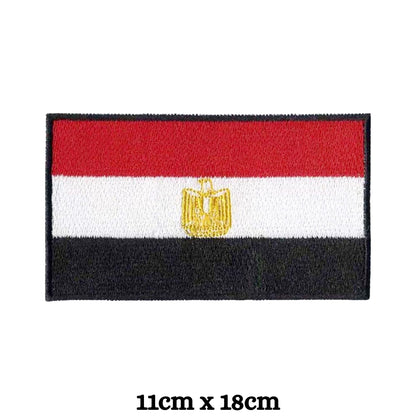 Egypt Flag Embroidered Patches, Iron-On/Sew-On Applique, Shield, Round, Heart and Rectangle Flag Badges for Jackets, Bags, Uniforms, Various Sizes