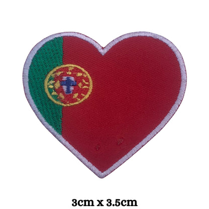 BeBuz Portugal Flag Embroidered Patches, Iron-On/Sew-On Applique, Shield, Round, Heart and Rectangle Flag Badges for Jackets, Bags, Uniforms, Various Sizes