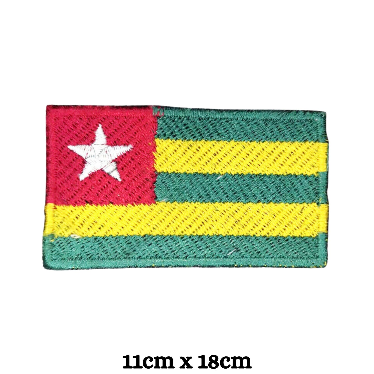 Togo Flag Embroidered Patch Set, Iron-On or Sew-On Applique Badges, Rectangle Shield Round Heart Shapes, for Jackets, Backpacks, Hats, Uniforms and Various Sizes