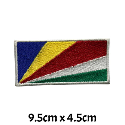 Seychelles Flag Embroidered Patch Set, Iron-On or Sew-On Applique Badges, Rectangle Shield Round Heart Shapes, for Jackets, Backpacks, Hats, Uniforms and Various Sizes