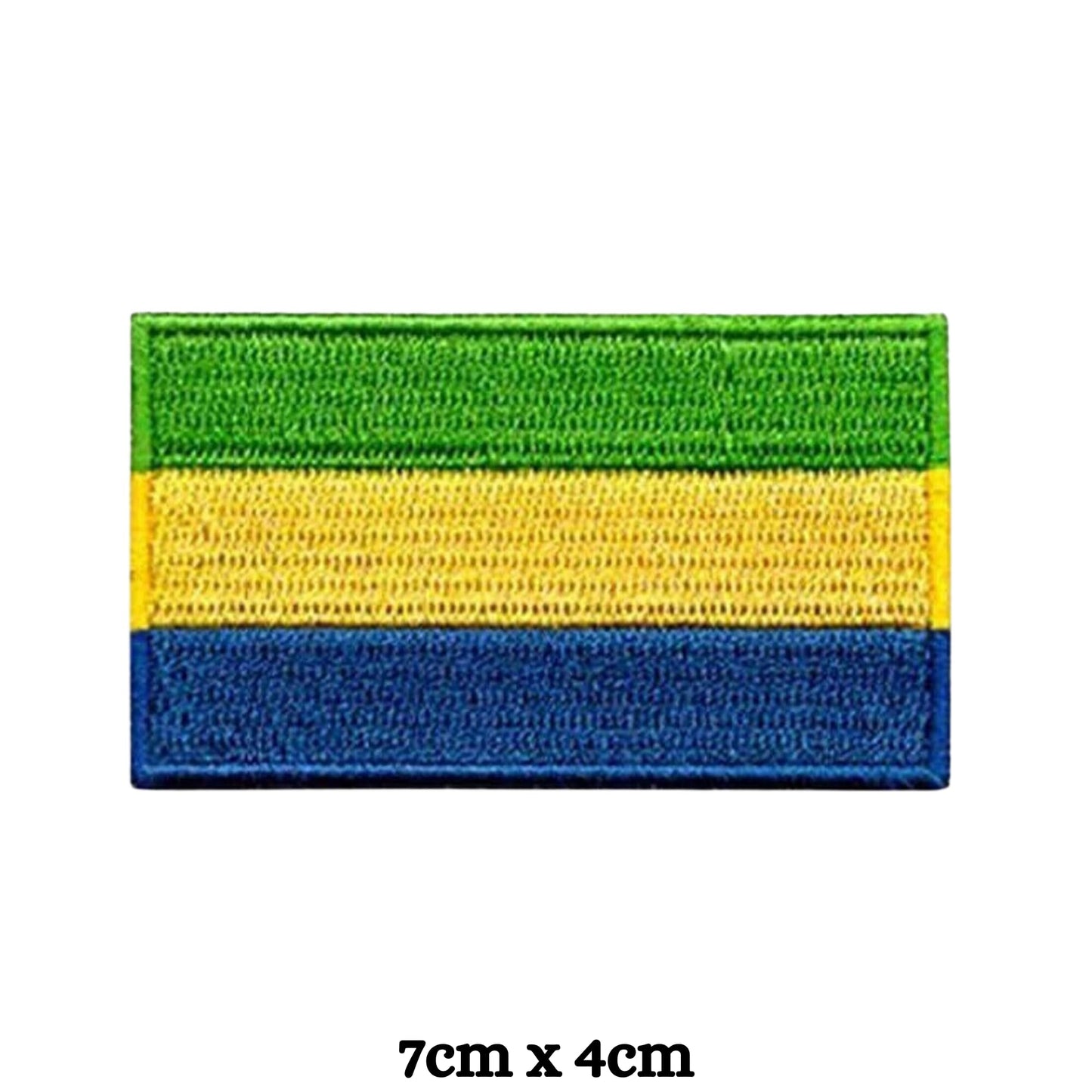 Gabon Flag Embroidered Patch Set, Iron-On or Sew-On Applique Badges, Rectangle Shield Round Heart Shapes, for Jackets, Backpacks, Hats, Uniforms and Various Sizes