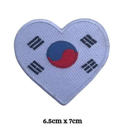 South Korea Flag Embroidered Patches, Iron-On/Sew-On Applique, Shield, Round, Heart and Rectangle Flag Badges for Jackets, Bags, Uniforms, Various Sizes