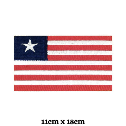 Liberia Flag Embroidered Patch Set, Iron-On or Sew-On Applique Badges, Rectangle Shield Round Heart Shapes, for Jackets, Backpacks, Hats, Uniforms and Various Sizes