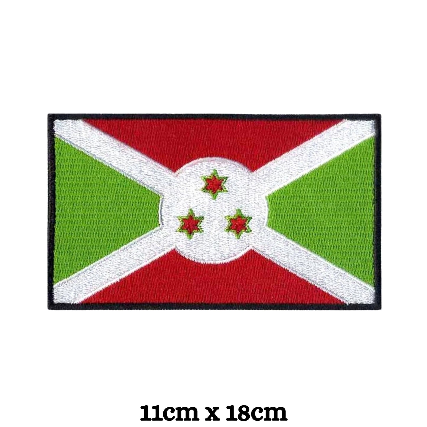 Burundi Flag Embroidered Patch Set, Iron-On or Sew-On Applique Badges, Rectangle Shield Round Heart Shapes, for Jackets, Backpacks, Hats, Uniforms and Various Sizes
