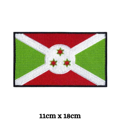Burundi Flag Embroidered Patch Set, Iron-On or Sew-On Applique Badges, Rectangle Shield Round Heart Shapes, for Jackets, Backpacks, Hats, Uniforms and Various Sizes
