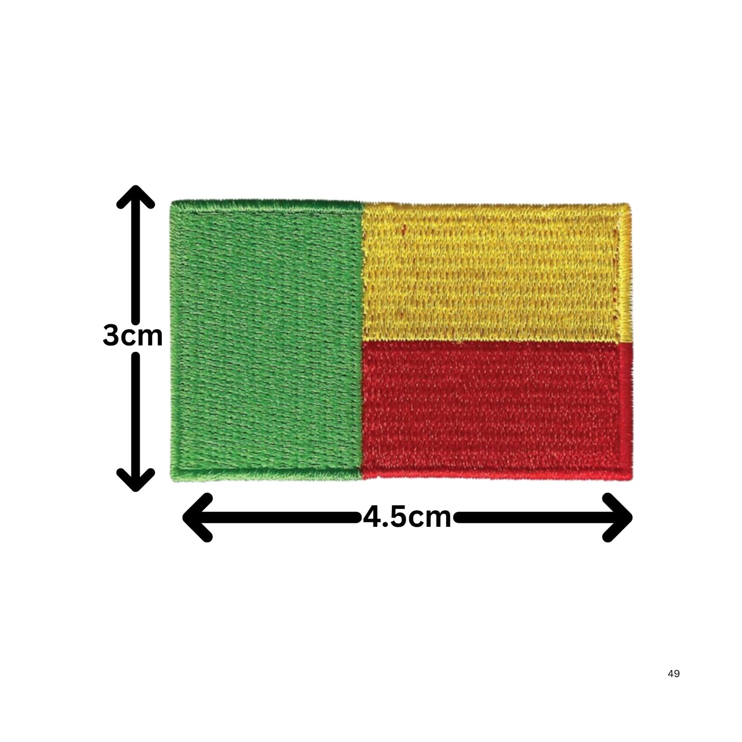 BeBuz Benin Flag Embroidered Patches, Iron-On/Sew-On Applique, Shield, Round, Heart and Rectangle Flag Badges for Jackets, Bags, Uniforms, Various Sizes