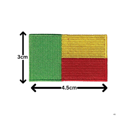 BeBuz Benin Flag Embroidered Patches, Iron-On/Sew-On Applique, Shield, Round, Heart and Rectangle Flag Badges for Jackets, Bags, Uniforms, Various Sizes