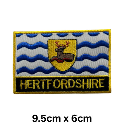 UK County Flag Patch 9.5cm x 6cm Embroidered Iron On/Sew On Badge Durable Fabric Applique for Jackets, Backpacks, Hats, and Clothing