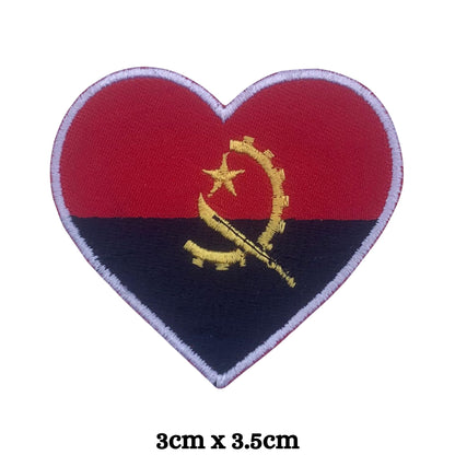 Angola Flag Embroidered Patches, Iron-On/Sew-On Applique, Shield, Round, Heart and Rectangle Flag Badges for Jackets, Bags, Uniforms, Various Sizes