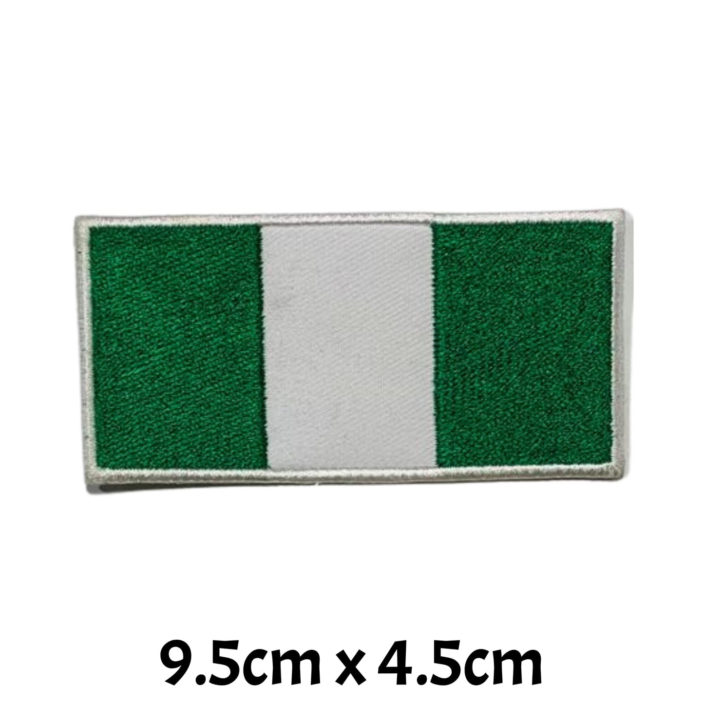Nigeria Flag Embroidered Patch Set, Iron-On or Sew-On Applique Badges, Rectangle Shield Round Heart Shapes, for Jackets, Backpacks, Hats, Uniforms and Various Sizes