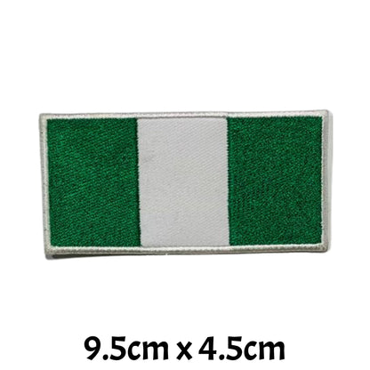 Nigeria Flag Embroidered Patch Set, Iron-On or Sew-On Applique Badges, Rectangle Shield Round Heart Shapes, for Jackets, Backpacks, Hats, Uniforms and Various Sizes