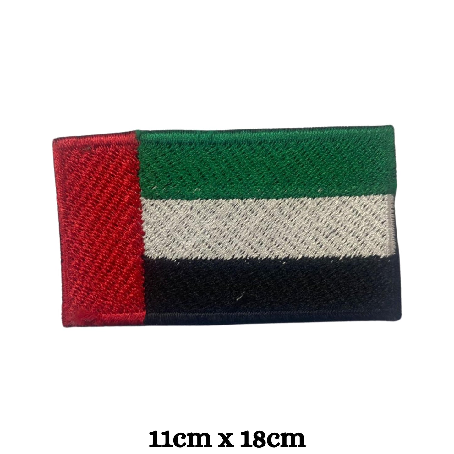 Unied Arab Emirates Flag Embroidered Patch Set, Iron-On or Sew-On Applique Badges, Rectangle Shield Round Heart Shapes, for Jackets, Backpacks, Hats, Uniforms and Various Sizes