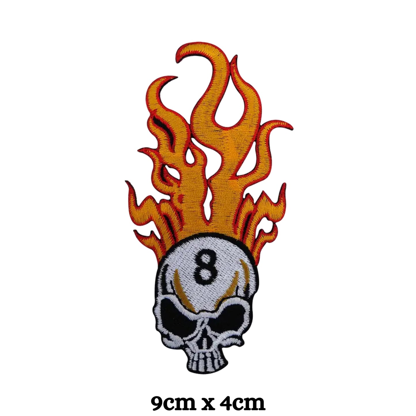 Flaming Skull 8 Ball Embroidery Iron-On Patches for Clothing Sew-On Applique for DIY Crafts Denim Jackets Jeans Backpacks