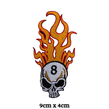 Flaming Skull 8 Ball Embroidery Iron-On Patches for Clothing Sew-On Applique for DIY Crafts Denim Jackets Jeans Backpacks