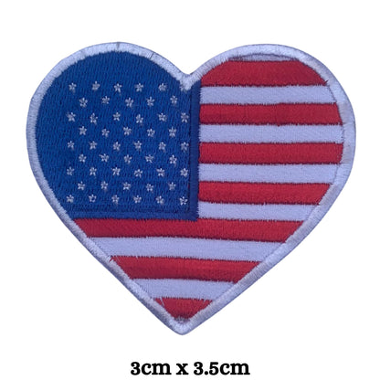 USA Flag Embroidered Patches, Iron-On/Sew-On Applique, Shield, Round, Heart and Rectangle Flag Badges for Jackets, Bags, Uniforms, Various Sizes