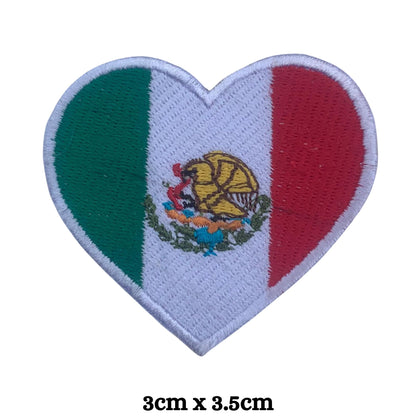 Mexico Flag Embroidered Patches, Iron-On/Sew-On Applique, Shield, Round, Heart and Rectangle Flag Badges for Jackets, Bags, Uniforms, Various Sizes