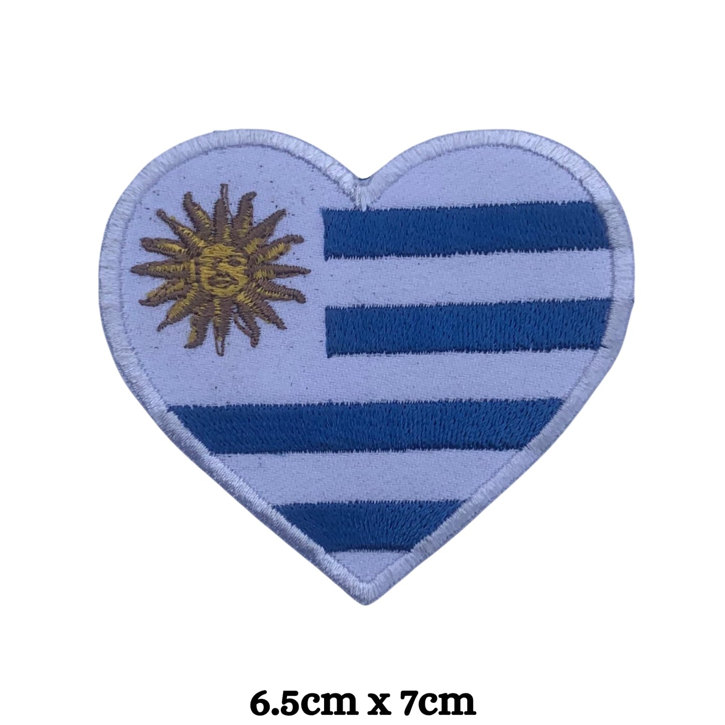 Uruguay Flag Embroidered Patches, Iron-On/Sew-On Applique, Shield, Round, Heart and Rectangle Flag Badges for Jackets, Bags, Uniforms, Various Sizes