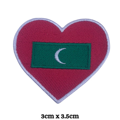 Maldives Flag Embroidered Patch Set, Iron-On or Sew-On Applique Badges, Rectangle Shield Round Heart Shapes, for Jackets, Backpacks, Hats, Uniforms and Various Sizes