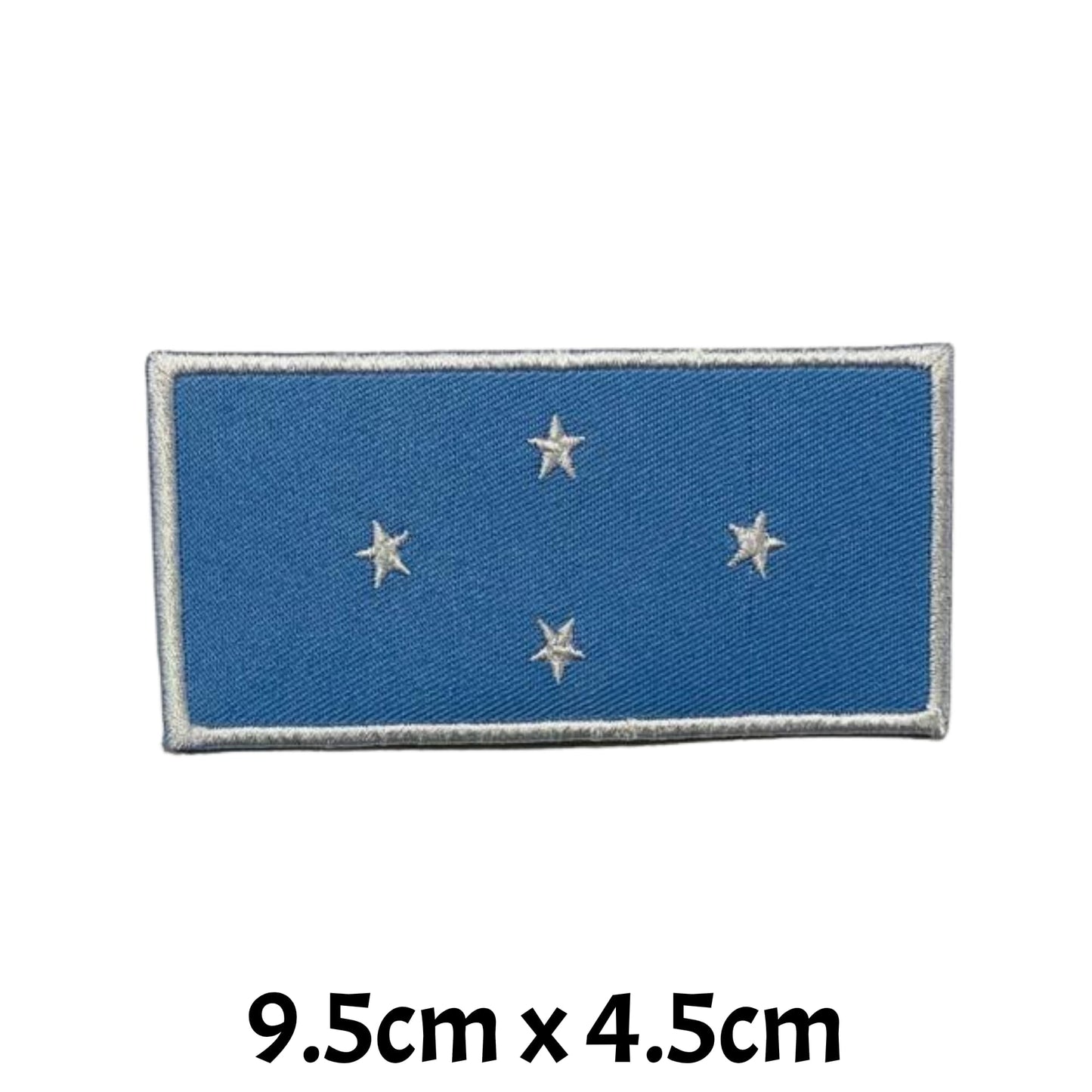 Micronesia Flag Embroidered Patch Set, Iron-On or Sew-On Applique Badges, Rectangle Shield Round Heart Shapes, for Jackets, Backpacks, Hats, Uniforms and Various Sizes
