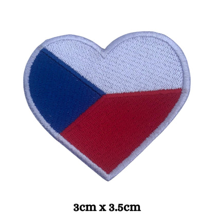Czech Republic Flag Embroidered Patch Set, Iron-On or Sew-On Applique Badges, Rectangle Shield Round Heart Shapes, for Jackets, Backpacks, Hats, Uniforms and Various Sizes