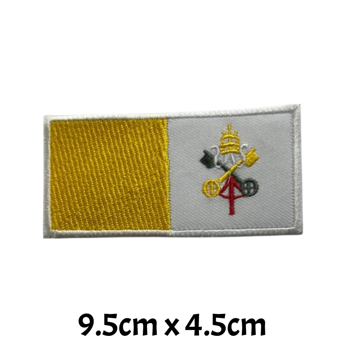 Vatican City Flag Embroidered Patch Set, Iron-On or Sew-On Applique Badges, Rectangle Shield Round Heart Shapes, for Jackets, Backpacks, Hats, Uniforms and Various Sizes