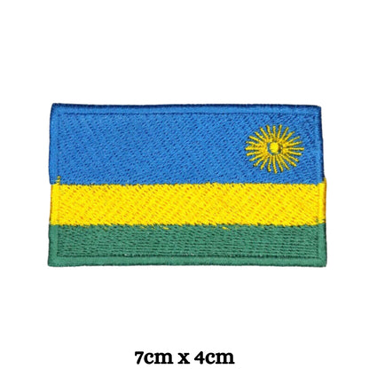 Rwanda Flag Embroidered Patch Set, Iron-On or Sew-On Applique Badges, Rectangle Shield Round Heart Shapes, for Jackets, Backpacks, Hats, Uniforms and Various Sizes