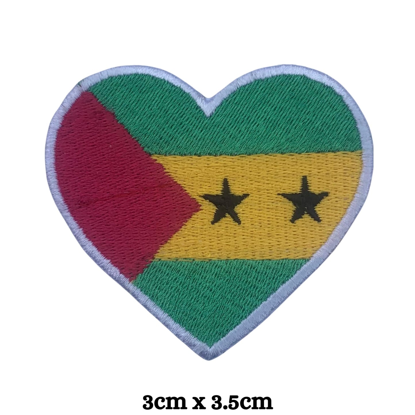 Sao Tome Flag Embroidered Patch Set, Iron-On or Sew-On Applique Badges, Rectangle Shield Round Heart Shapes, for Jackets, Backpacks, Hats, Uniforms and Various Sizes