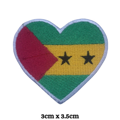 Sao Tome Flag Embroidered Patch Set, Iron-On or Sew-On Applique Badges, Rectangle Shield Round Heart Shapes, for Jackets, Backpacks, Hats, Uniforms and Various Sizes