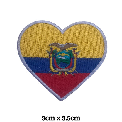 Ecuador Flag Embroidered Patches, Iron-On/Sew-On Applique, Shield, Round, Heart and Rectangle Flag Badges for Jackets, Bags, Uniforms, Various Sizes