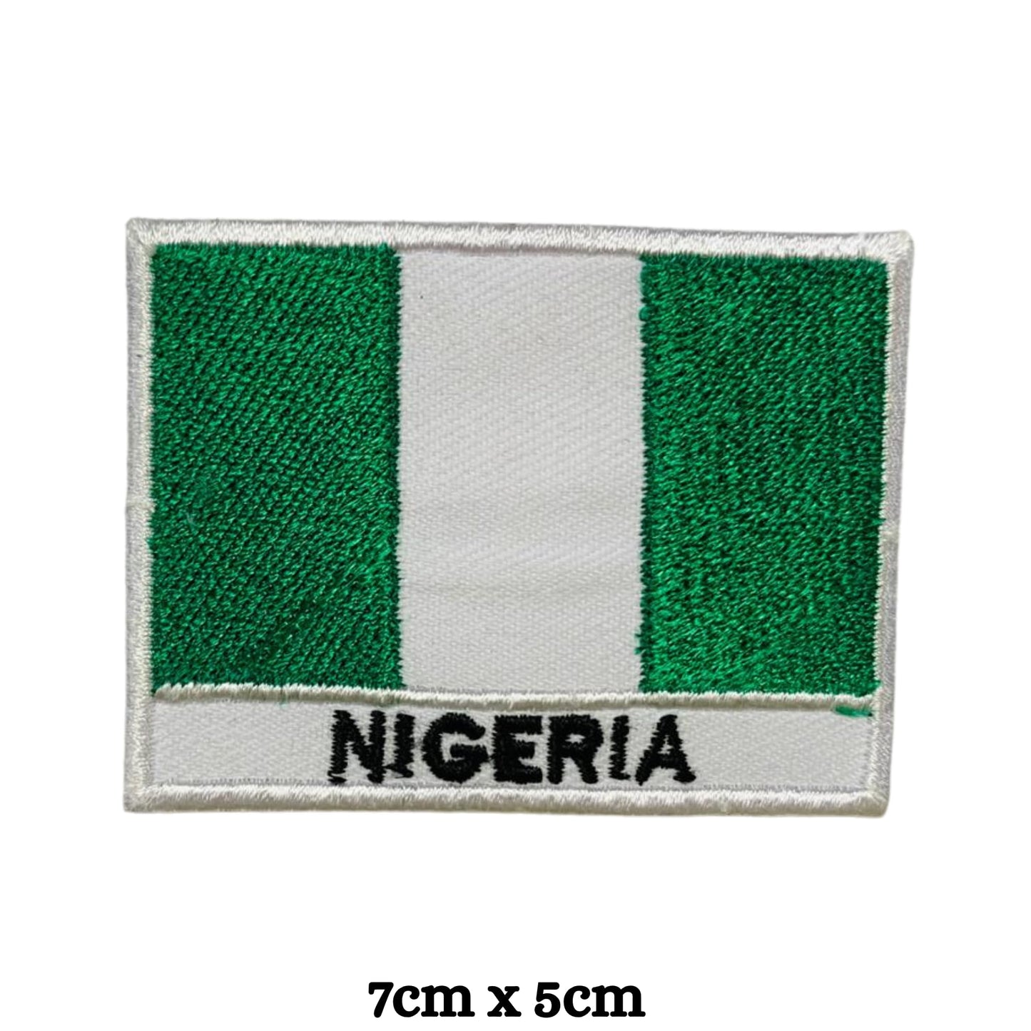Nigeria Flag Embroidered Patch Set, Iron-On or Sew-On Applique Badges, Rectangle Shield Round Heart Shapes, for Jackets, Backpacks, Hats, Uniforms and Various Sizes