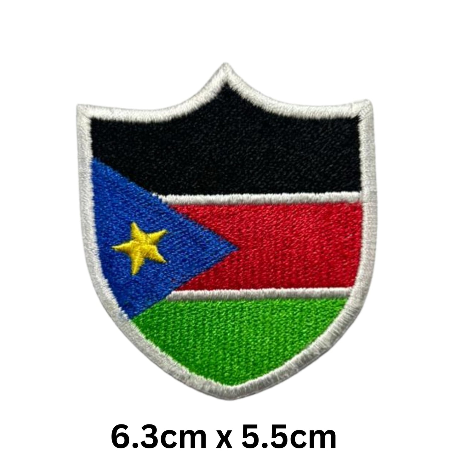 South Sudan Flag Embroidered Patch Set, Iron-On or Sew-On Applique Badges, Rectangle Shield Round Heart Shapes, for Jackets, Backpacks, Hats, Uniforms and Various Sizes