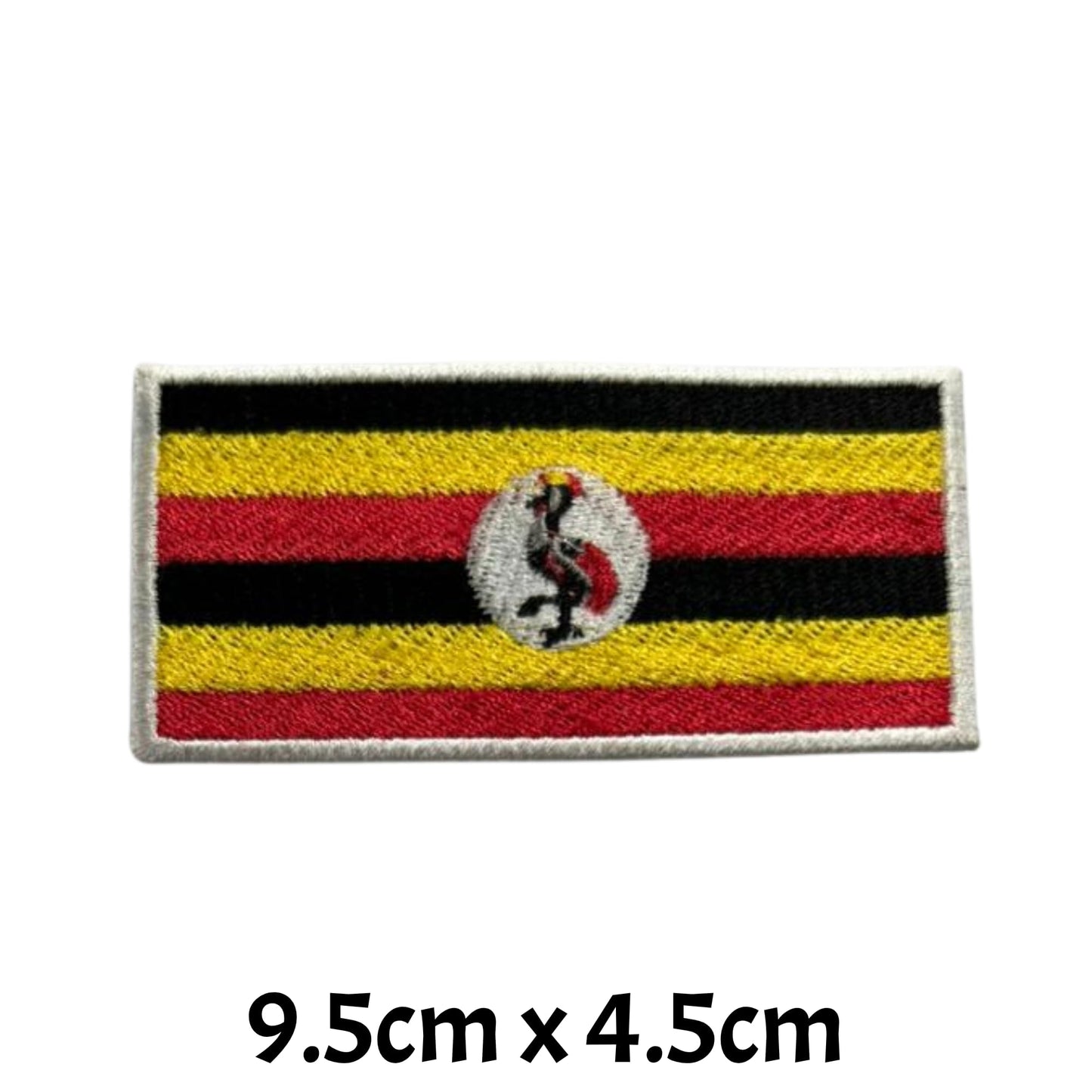 Uganda Flag Embroidered Patch Set, Iron-On or Sew-On Applique Badges, Rectangle Shield Round Heart Shapes, for Jackets, Backpacks, Hats, Uniforms and Various Sizes